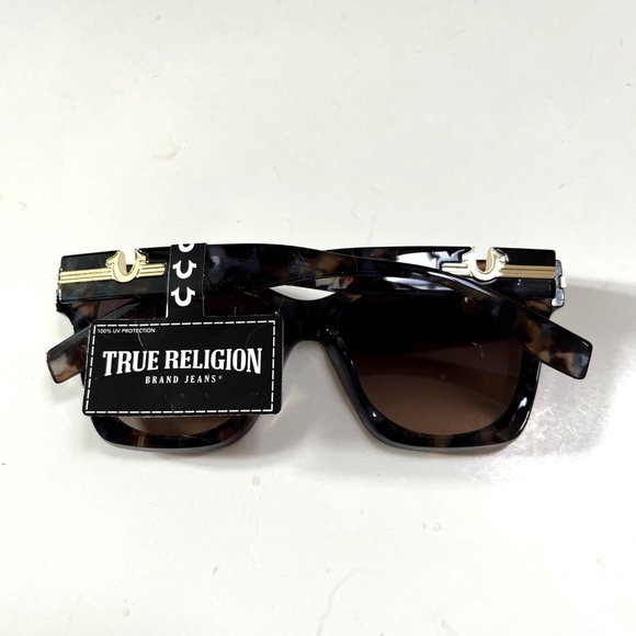 New Original TRUE RELIGION Cat Eye Tortoise Shell Sunglasses Blue Brown Logo main image 4